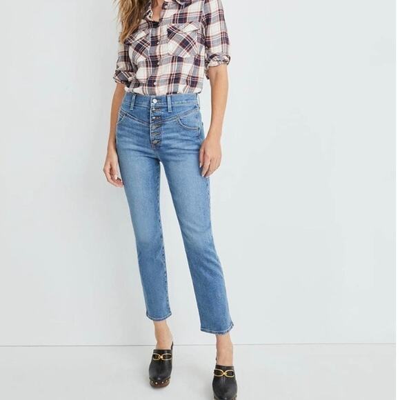 Veronica Beard Jeans Women 27 Ryleigh Slim Straight Front Yoke Button Fly Boho - Picture 1 of 13